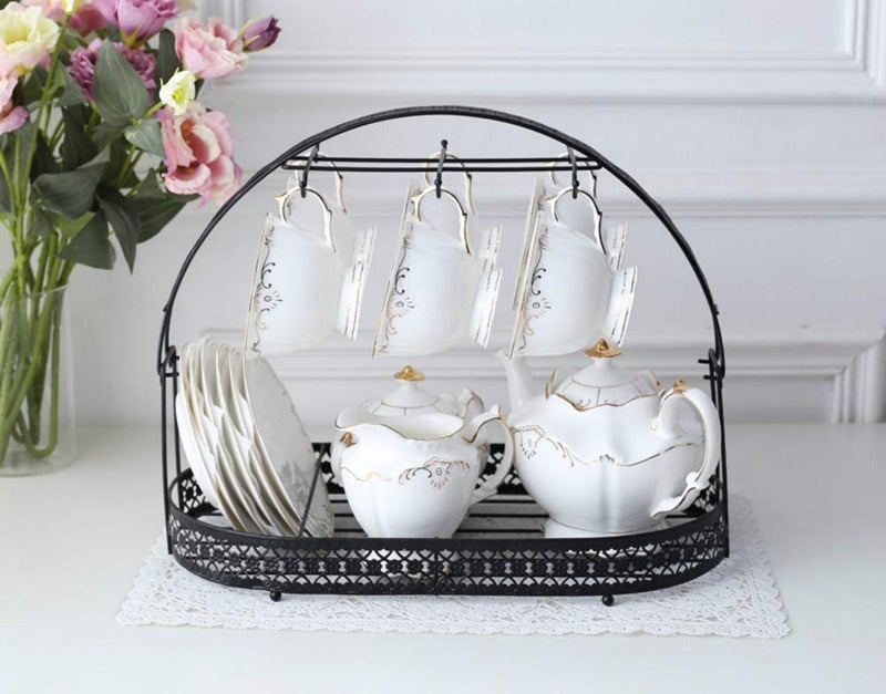Piscepio Coffee Cup Holder Stand - Wrought Iron Mug Rack and Dishes Organizer - Drainer Storage Drying Rack for Counter, Cabinet, Table, Kitchen, Restaurant, Office (Black B) - Image 4